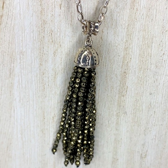 Silpada Vintage Sterling Silver 36" Onyx Quartz Bronzite Tassel Necklace - Picture 5 of 9
